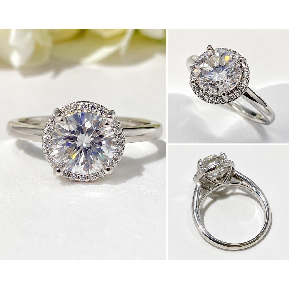 2.18CTW VVSD Moissanite Diamond Halo Engagement Ring 925 Sterling Silver Size 8